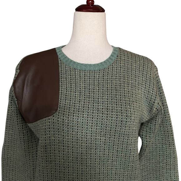 Ralph Lauren Faux Leather Trim Wool Blend Sweater Womens SP Green Old Money Prep - Picture 5 of 16